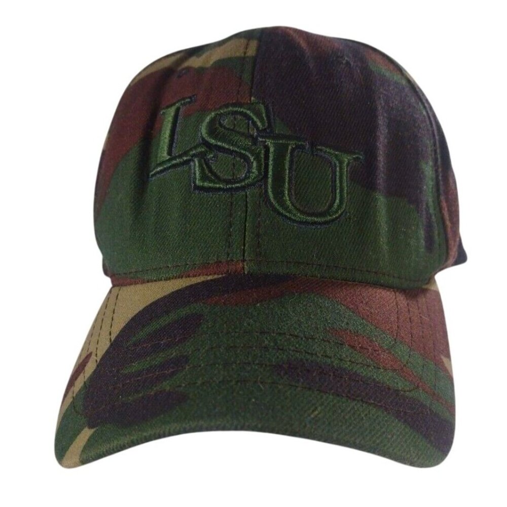 LOUISIANA STATE UNIVERSITY LSU TIGERS LOGO CAMO CURVED BILL HAT CAP Sz XL
